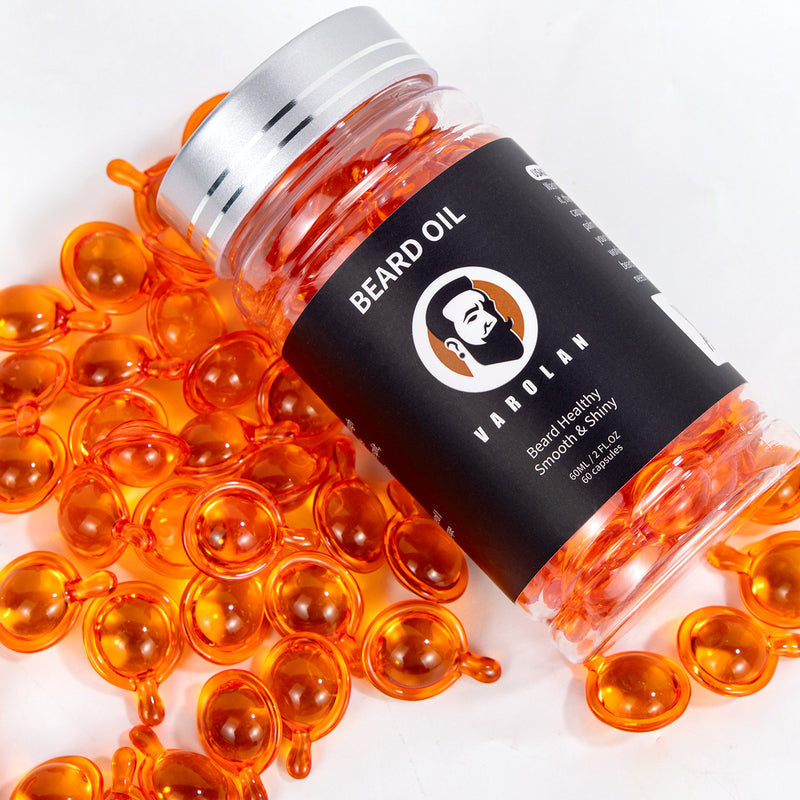 MEN'S BEARD OIL CAPSULES-Natural men's beard oil capsules, naturally extracted hair conditioner, containing Moroccan nut oil, grape seed oil, jojoba oil, and vitamin E for softening and moisturizing beards (cedar wood).