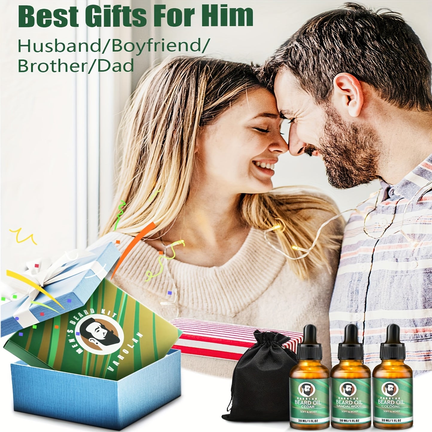 BEARD GROOMING KIT-Beard care set for men's gift, with beard ointment, beard conditioner, washing comb, scissors, , suitable for boyfriends, brothers, fathers, husbands,grandfathers.